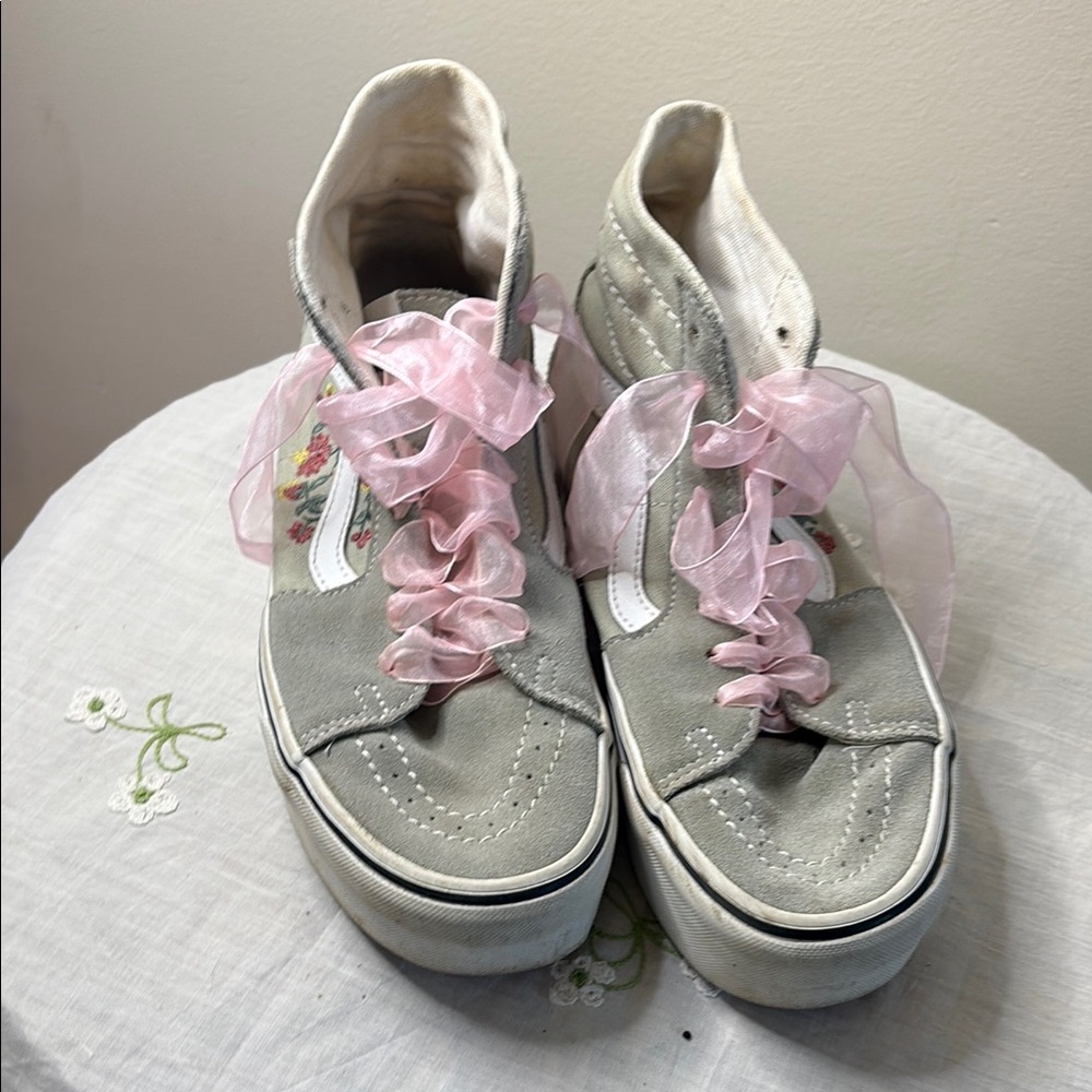 Vans Gray and Pink High-Top Sneakers
